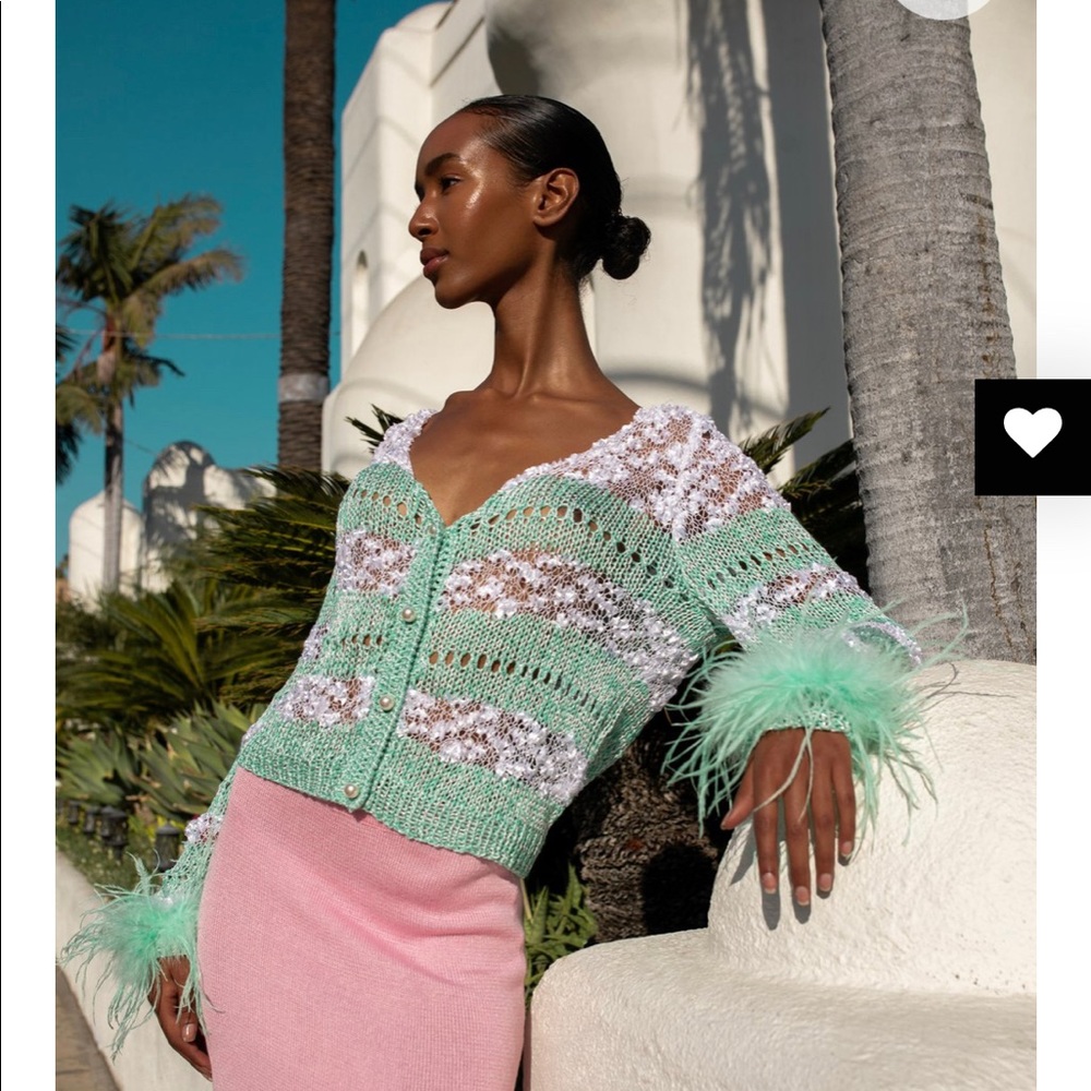 Andreeva knit sweater with ostrich feathers small